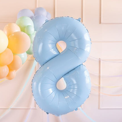 8 Jaar Cijfer Ballon Lichtblauw Leeg 72cm van Partydeco koop je bij Partywinkel