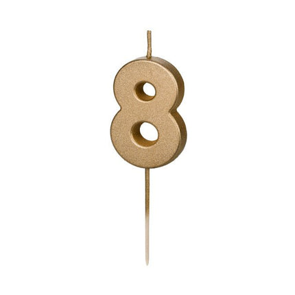 8 Jaar Kaars Goud 4,5cm - Partywinkel - 5904555032378