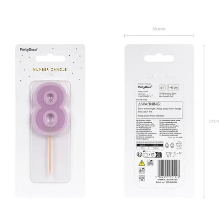 8 Jaar Kaars Paars 10cm van Partydeco koop je bij Partywinkel