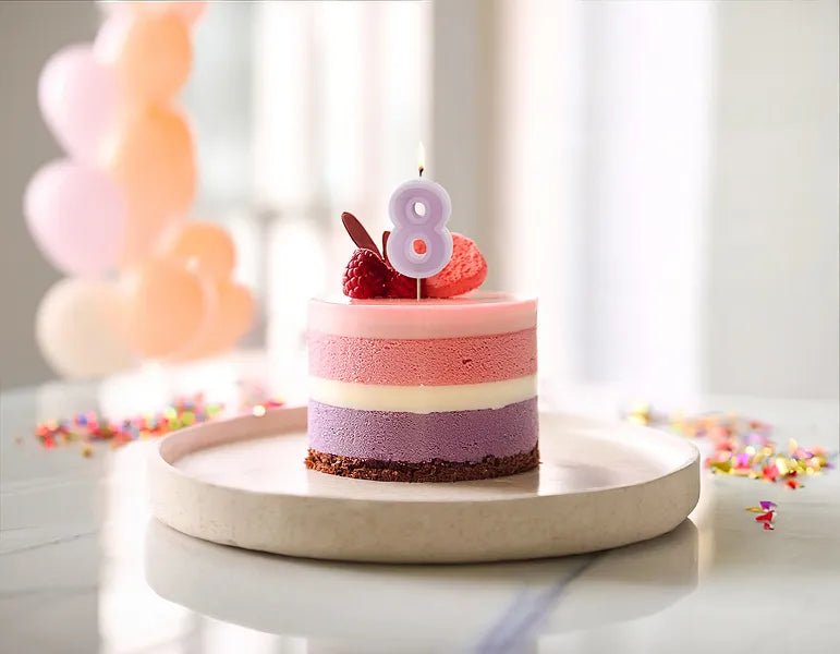8 Jaar Kaars Paars 10cm van Partydeco koop je bij Partywinkel