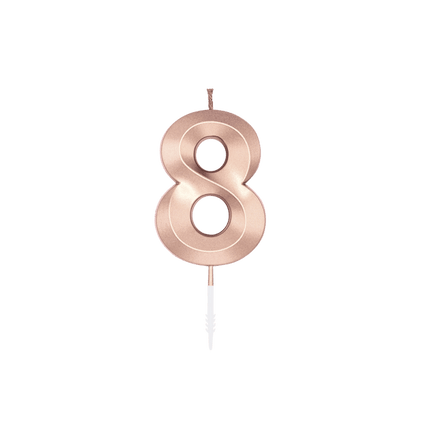 8 Jaar Kaars Rose Goud Metallic 6cm van WeFiesta koop je bij Partywinkel