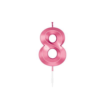 8 Jaar Kaars Roze Metallic 6cm van WeFiesta koop je bij Partywinkel
