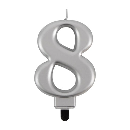 8 Jaar Kaars Zilver Metellic 7cm van VDV Benefit koop je bij Partywinkel