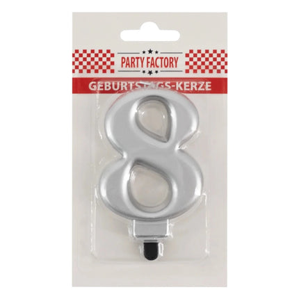 8 Jaar Kaars Zilver Metellic 7cm van VDV Benefit koop je bij Partywinkel