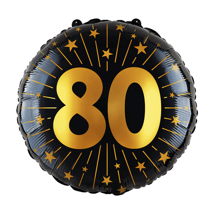 80 Jaar Helium Ballon Zwart Goud Leeg 45cm van WeFiesta koop je bij Partywinkel