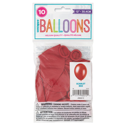 12" Premium Latex Ballons, 10 Stück - Scharlachrot