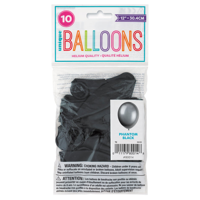 12" Premium Latex Ballons, 10ct - Phantom Schwarz
