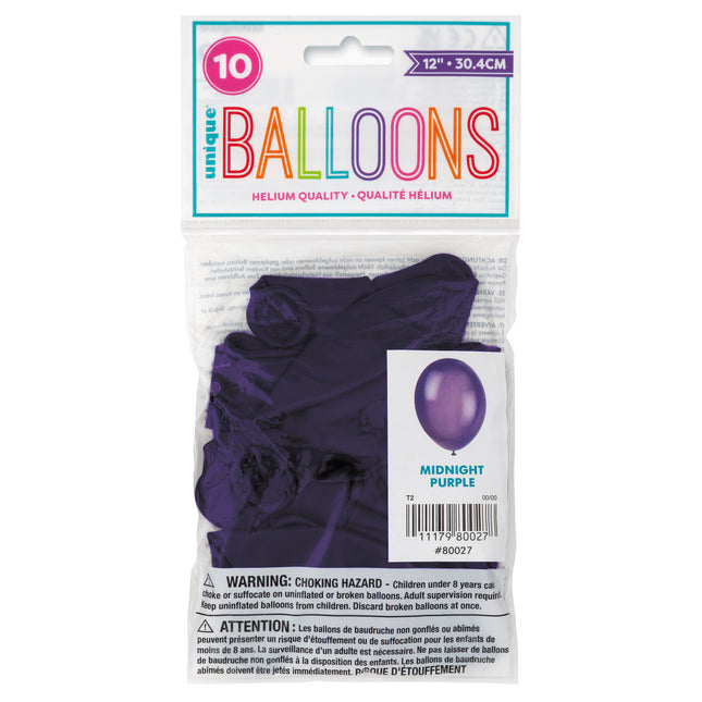 12" Premium Latex-Ballons, 10 Stück - Mitternachtslila