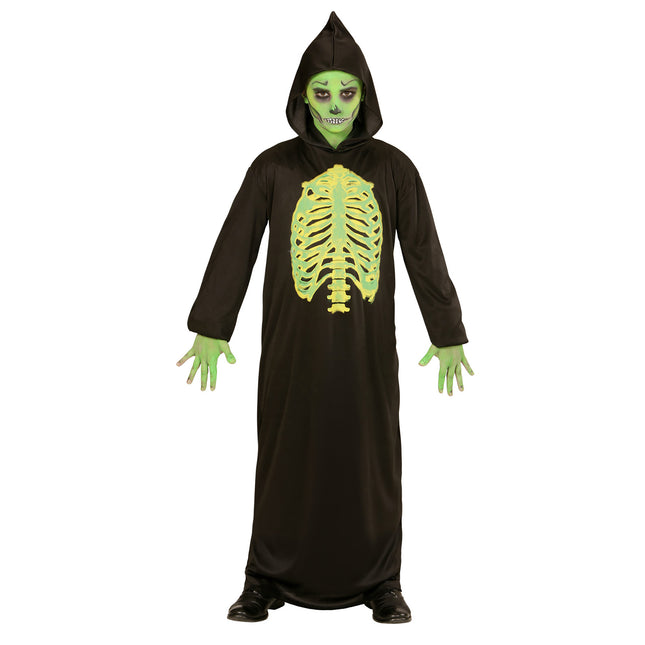 Halloween Kostüm Schwarz Grün Kind Skinny Sensenmann