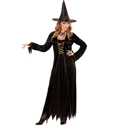 Halloween Kleid Schwarz Damen Hexe 2 Stück