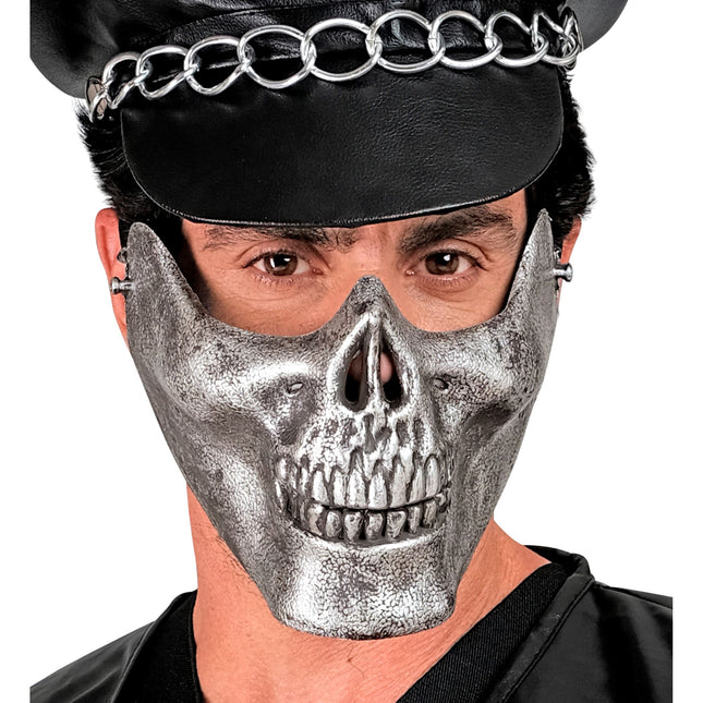 Halloween-Mundstück Silberner Totenkopf