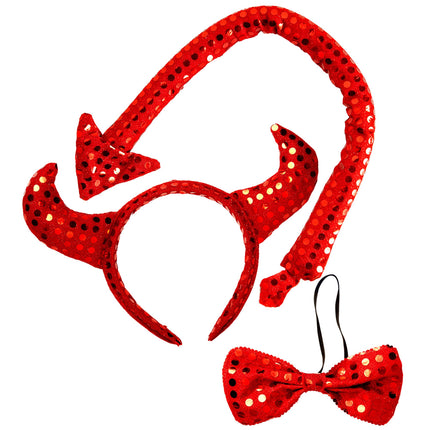 Rotes Accessoire Set Teufel Pailletten