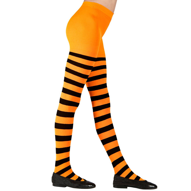 Schwarz-orangefarbene Strumpfhose Kind gestreift