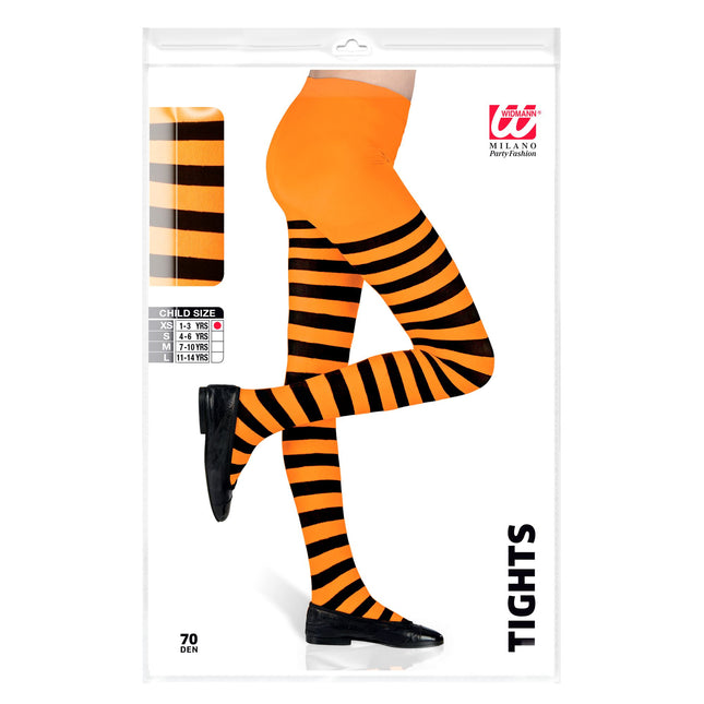 Schwarz-orangefarbene Strumpfhose Kind gestreift