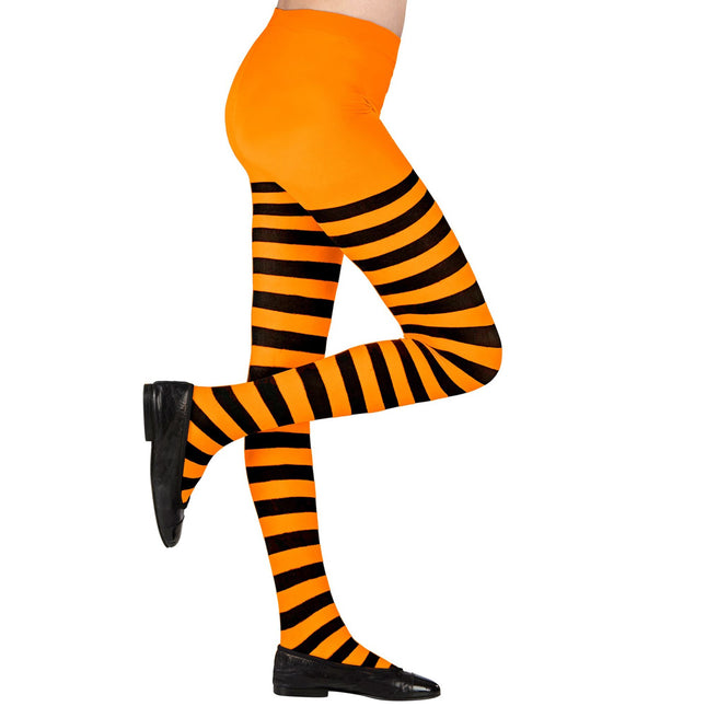 Schwarz-orangefarbene Strumpfhose Kind gestreift