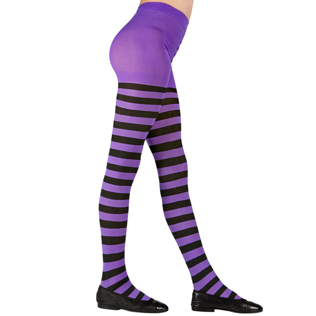 Lila Schwarz Strumpfhose Kind Gestreift