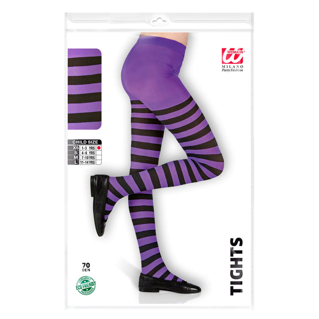 Lila Schwarz Strumpfhose Kind Gestreift