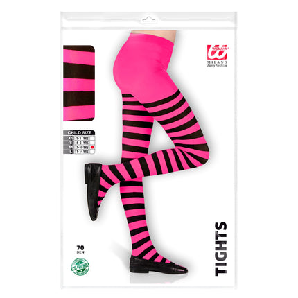 Rosa schwarze Strumpfhose Kind gestreift