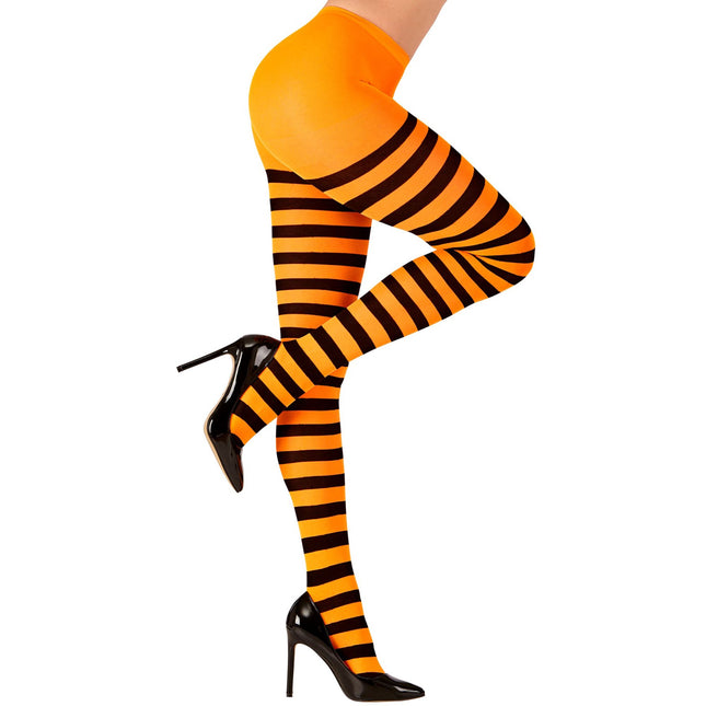 Halloween Strumpfhose Schwarz Orange Gestreift