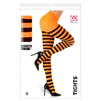 Halloween Strumpfhose Schwarz Orange Gestreift