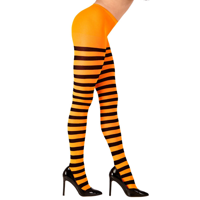 Halloween Strumpfhose Schwarz Orange Gestreift