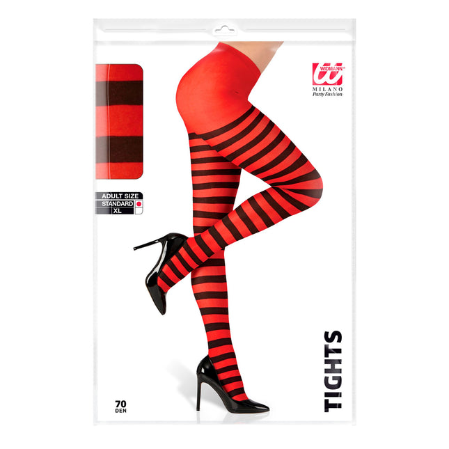 Halloween Strumpfhose Schwarz Rot Gestreift