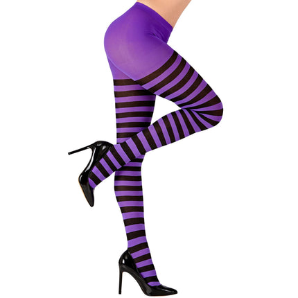 Halloween Strumpfhose Schwarz Lila Gestreift
