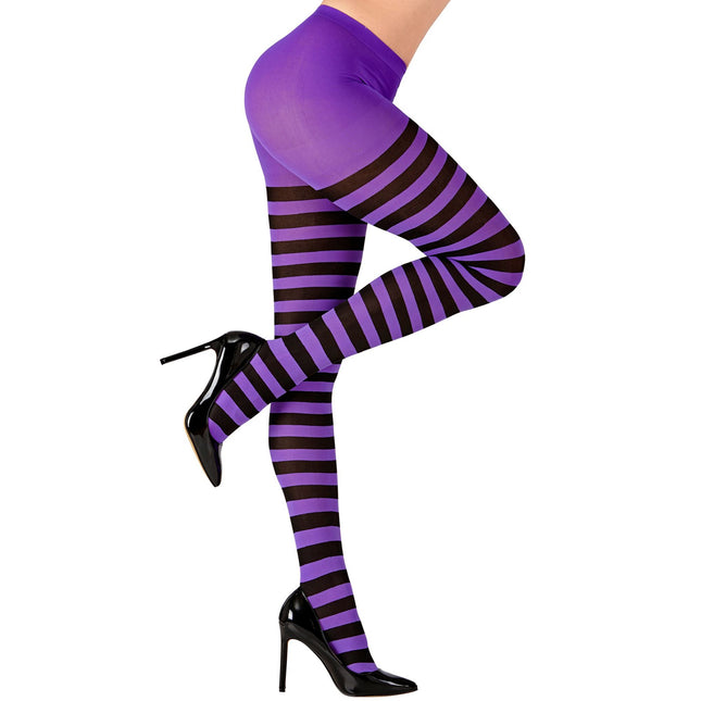 Halloween Strumpfhose Schwarz Lila Gestreift