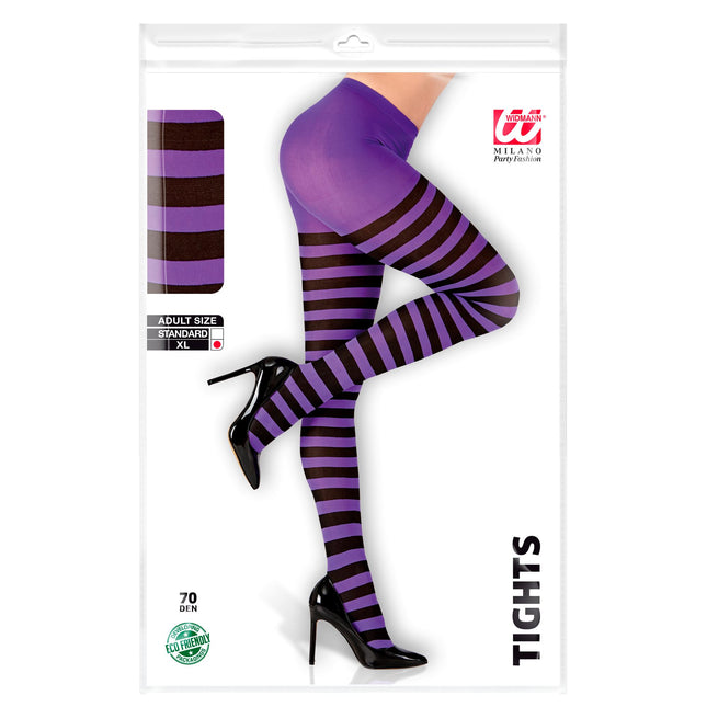 Halloween Strumpfhose Schwarz Lila Gestreift