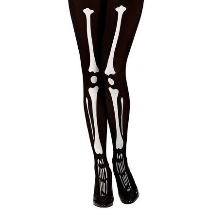 Halloween Strumpfhose Schwarz Weiß Skelett