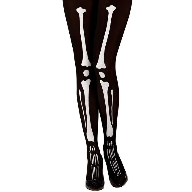 Halloween Strumpfhose Schwarz Weiß Skelett