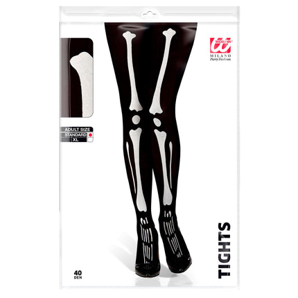 Halloween Strumpfhose Schwarz Weiß Skelett