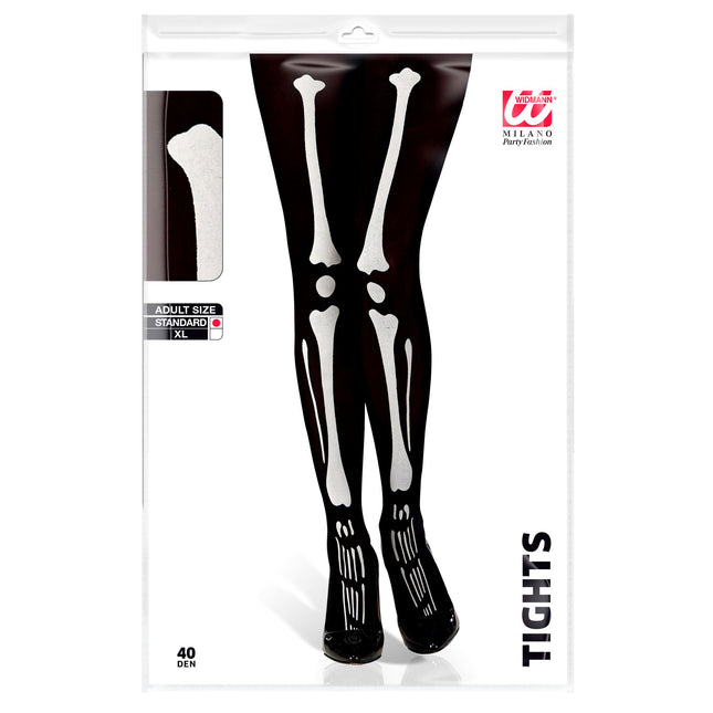 Halloween Strumpfhose Schwarz Weiß Skelett