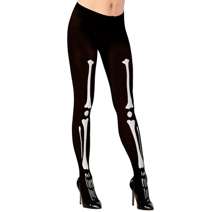 Halloween Strumpfhose Schwarz Weiß Skelett