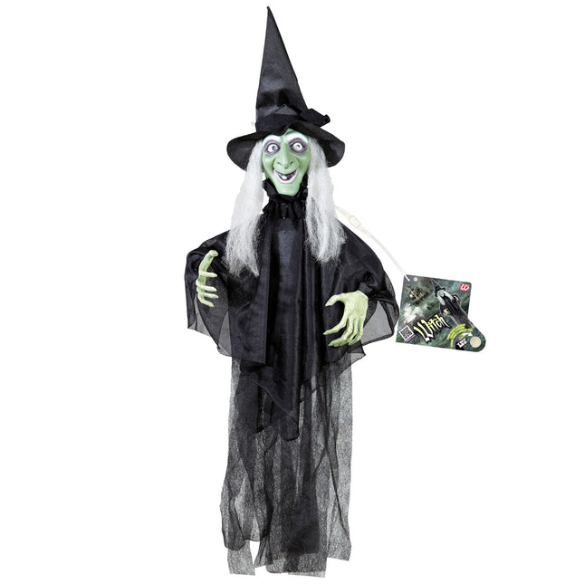 Halloween Puppe Hexe mit Bewegung und Sound 60cm
