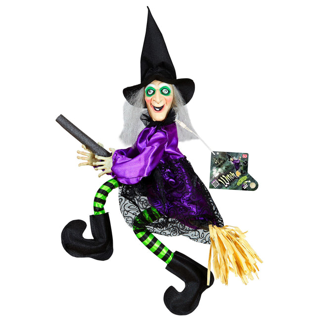 Halloween Puppe Hexe mit Licht und Bewegung 70cm