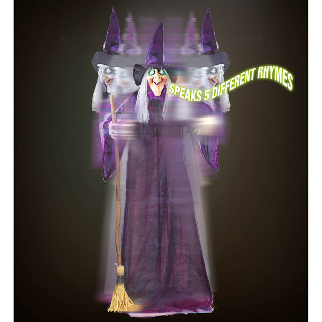 Halloween Puppe Hexe mit Licht, Sound und Bewegung 1,83m