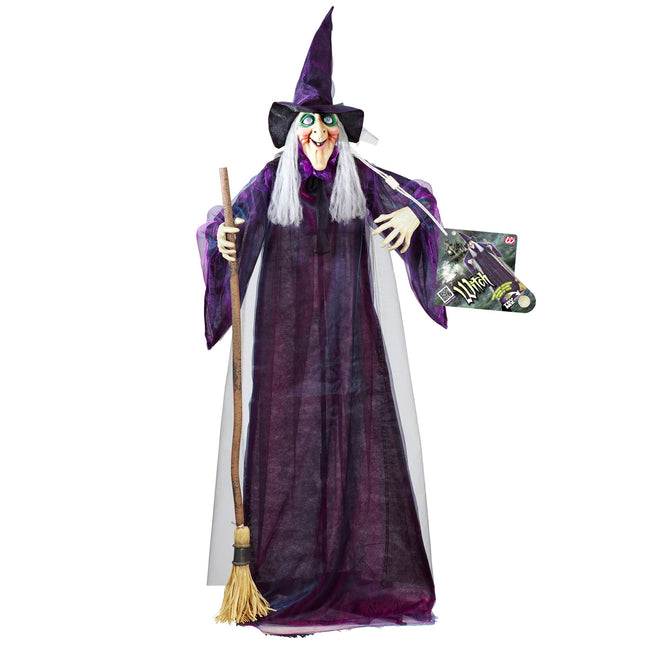 Halloween Puppe Hexe mit Licht, Sound und Bewegung 1,83m