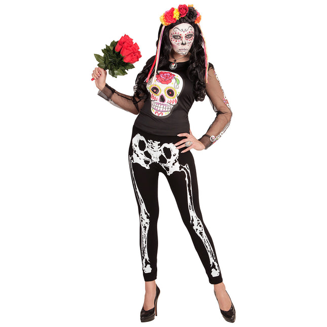 Halloween Legging Schwarz Weiß Skelett