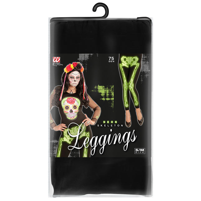 Halloween Legging Neongrünes Skelett