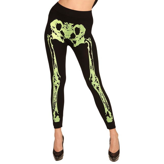 Halloween Legging Neongrünes Skelett