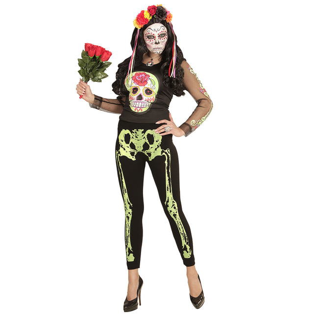 Halloween Legging Neongrünes Skelett
