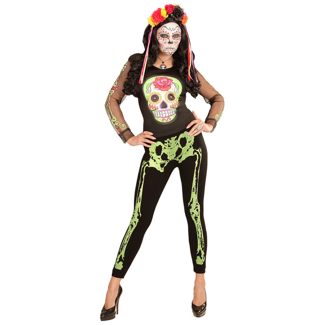 Halloween Legging Neongrünes Skelett