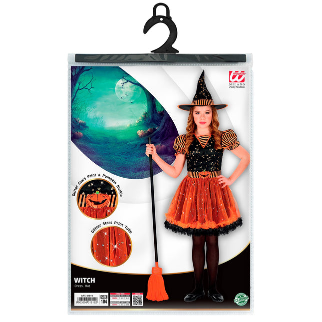 Halloween Kleid Schwarz Orange Mädchen Hexe