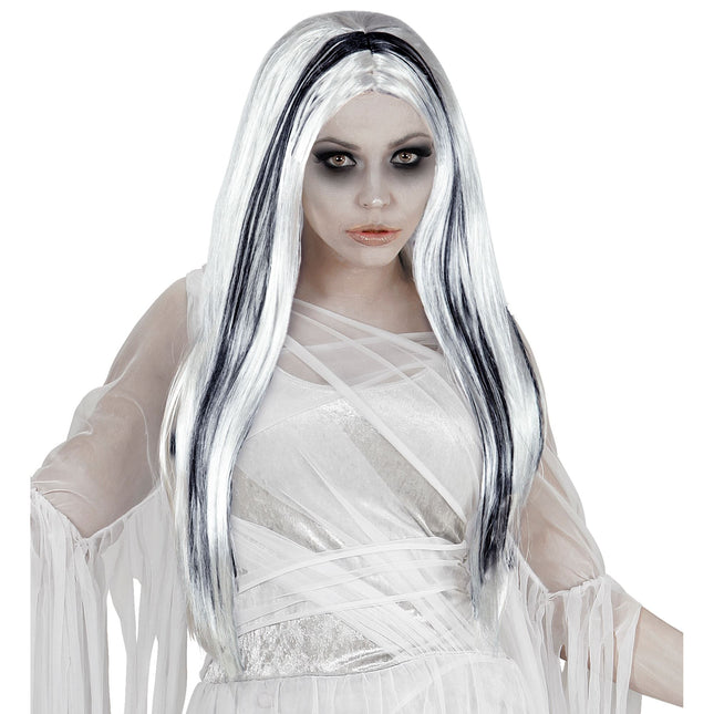 Halloween Perücke Weiß Schwarz Geist