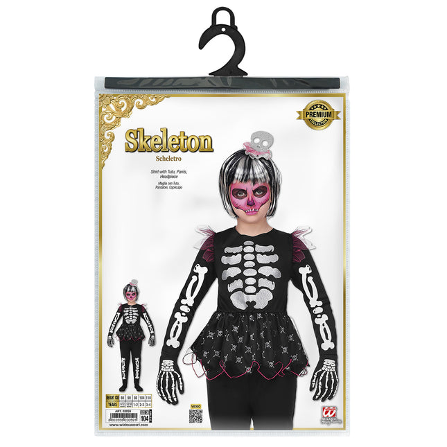 Halloween Kostüm Mädchen Skelett 4 Stück
