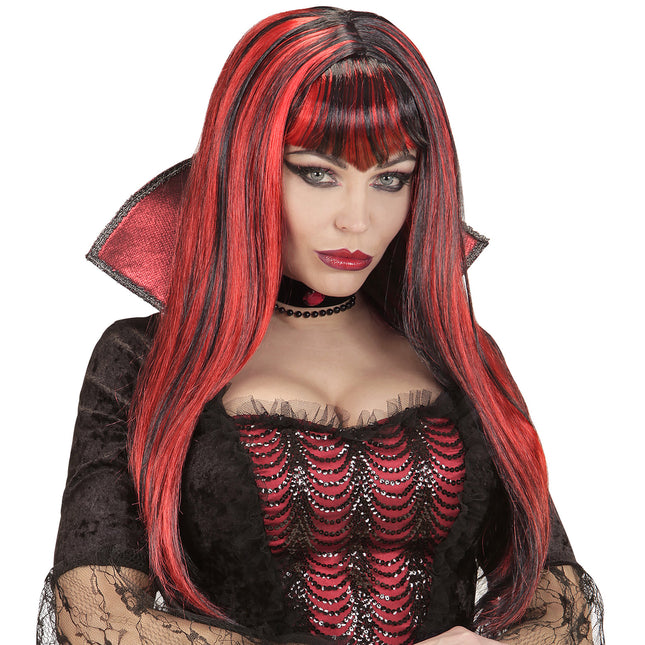 Halloween Perücke Rot Schwarz Damen Vampir