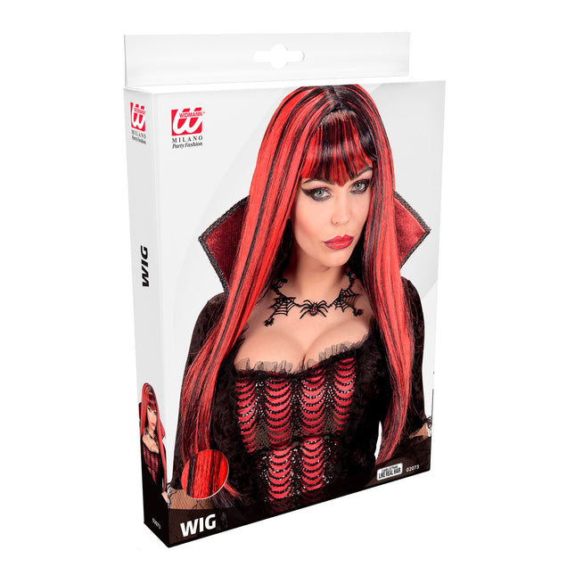 Halloween Perücke Rot Schwarz Damen Vampir