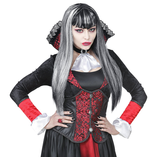 Halloween Perücke Schwarz Weiß Damen Vampir