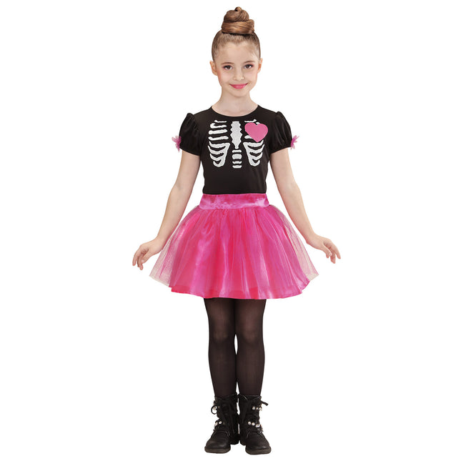 Halloween Kleid Schwarz Rosa Mädchen Skelett